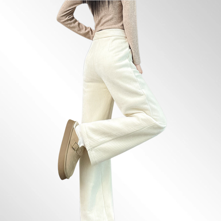 하이웨이스트, 버튼다운, 복부 컨트롤, 플리스 안감, 하이웨이스트 와이드 레그 팬츠