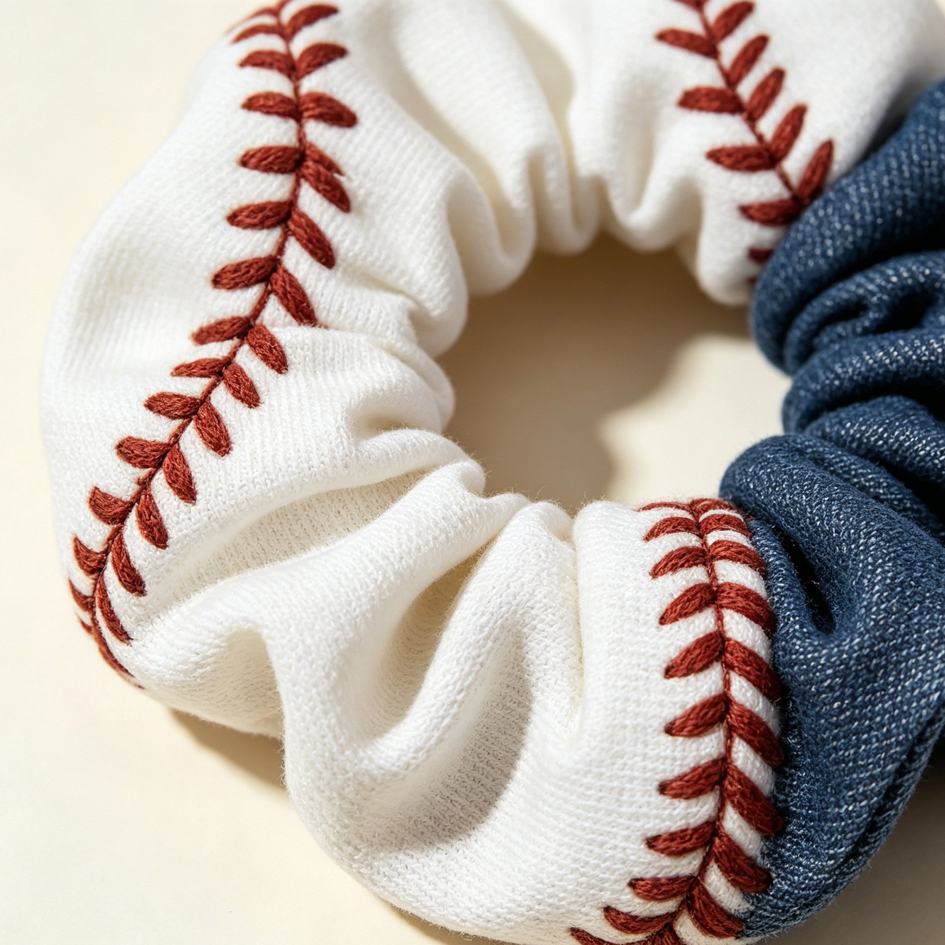 Cute baseball themed scrunchie in white and red