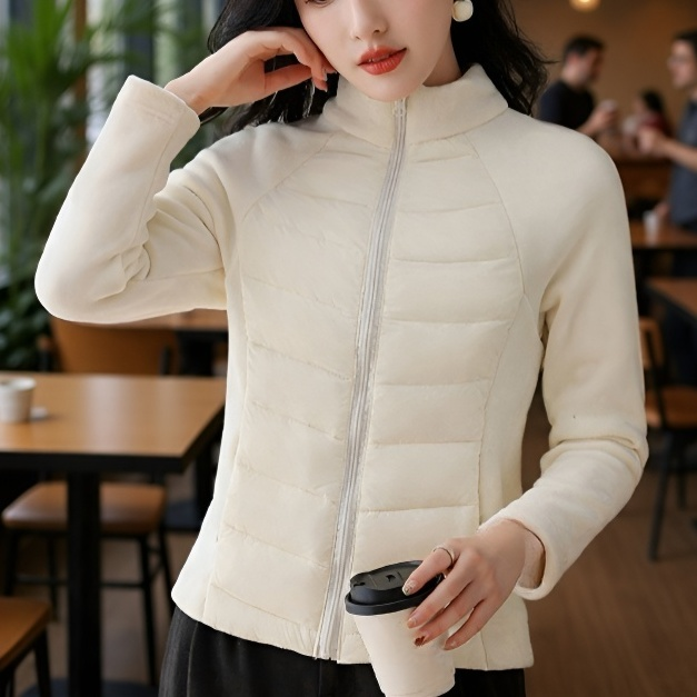 여성 화이트 슬림 하이넥 패딩 아우터