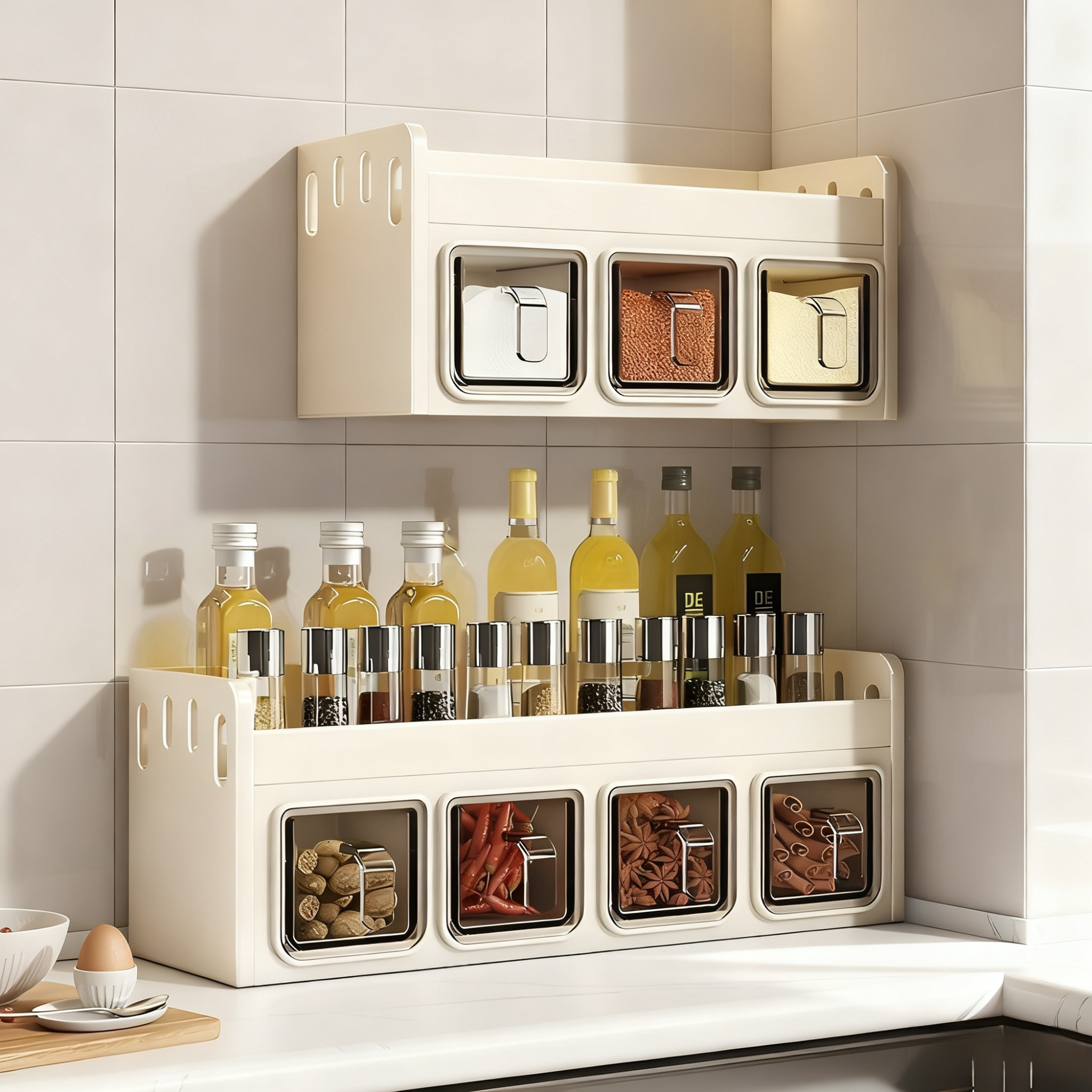 穴あけ不要キッチン収納ラック 多機能壁掛け調味料ボックス