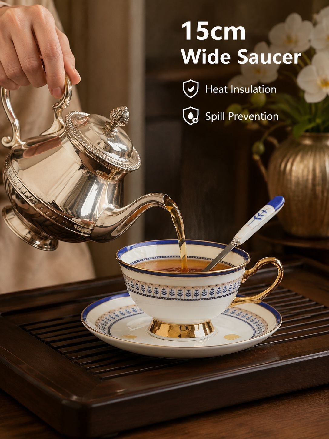 Golden edged bone china tea cup and saucer set