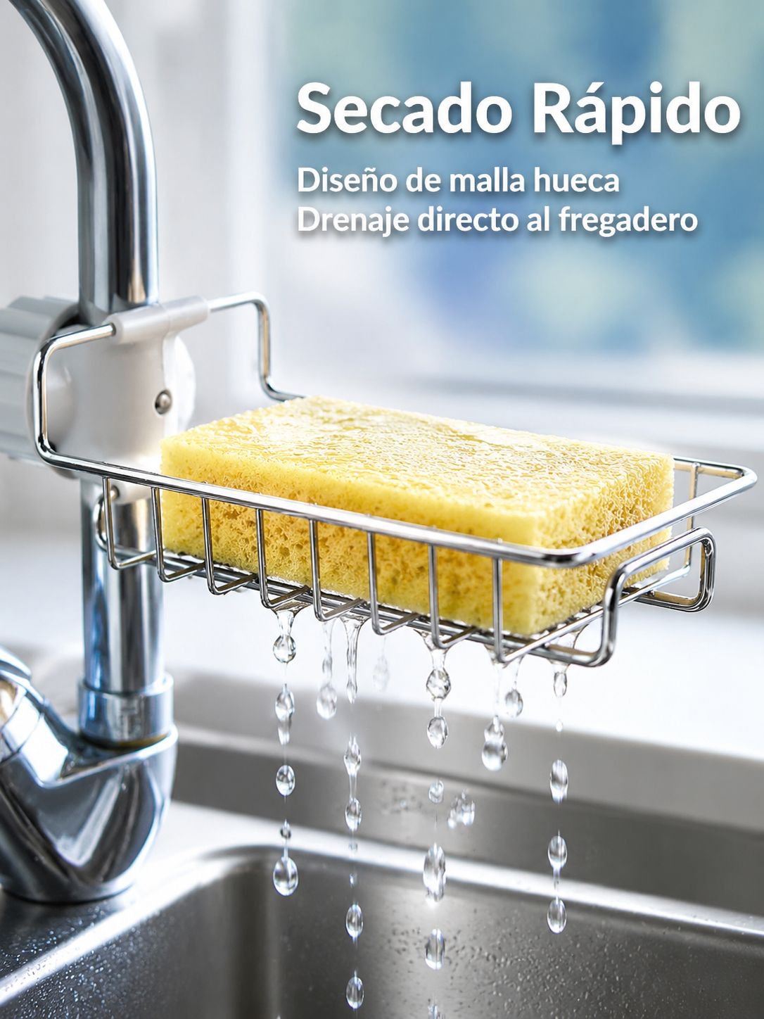 Organizador de fregadero de cocina, estante de drenaje de acero inoxidable para grifo