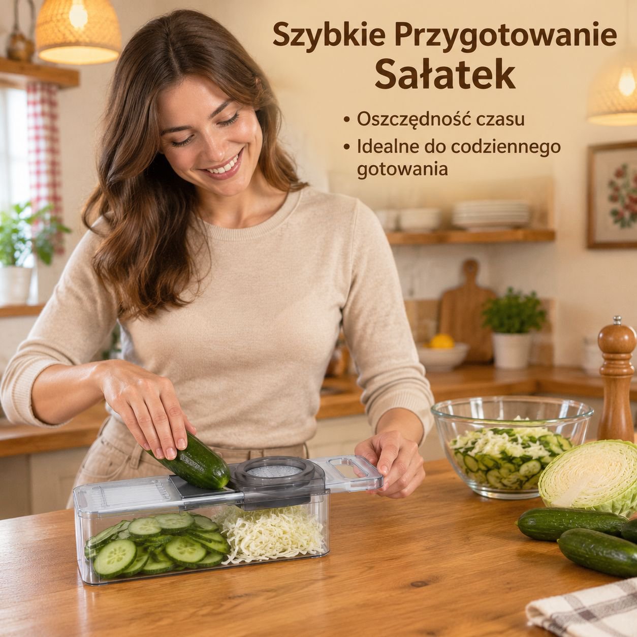 Wielofunkcyjna, przezroczysta krajalnica i szatkownica do warzyw