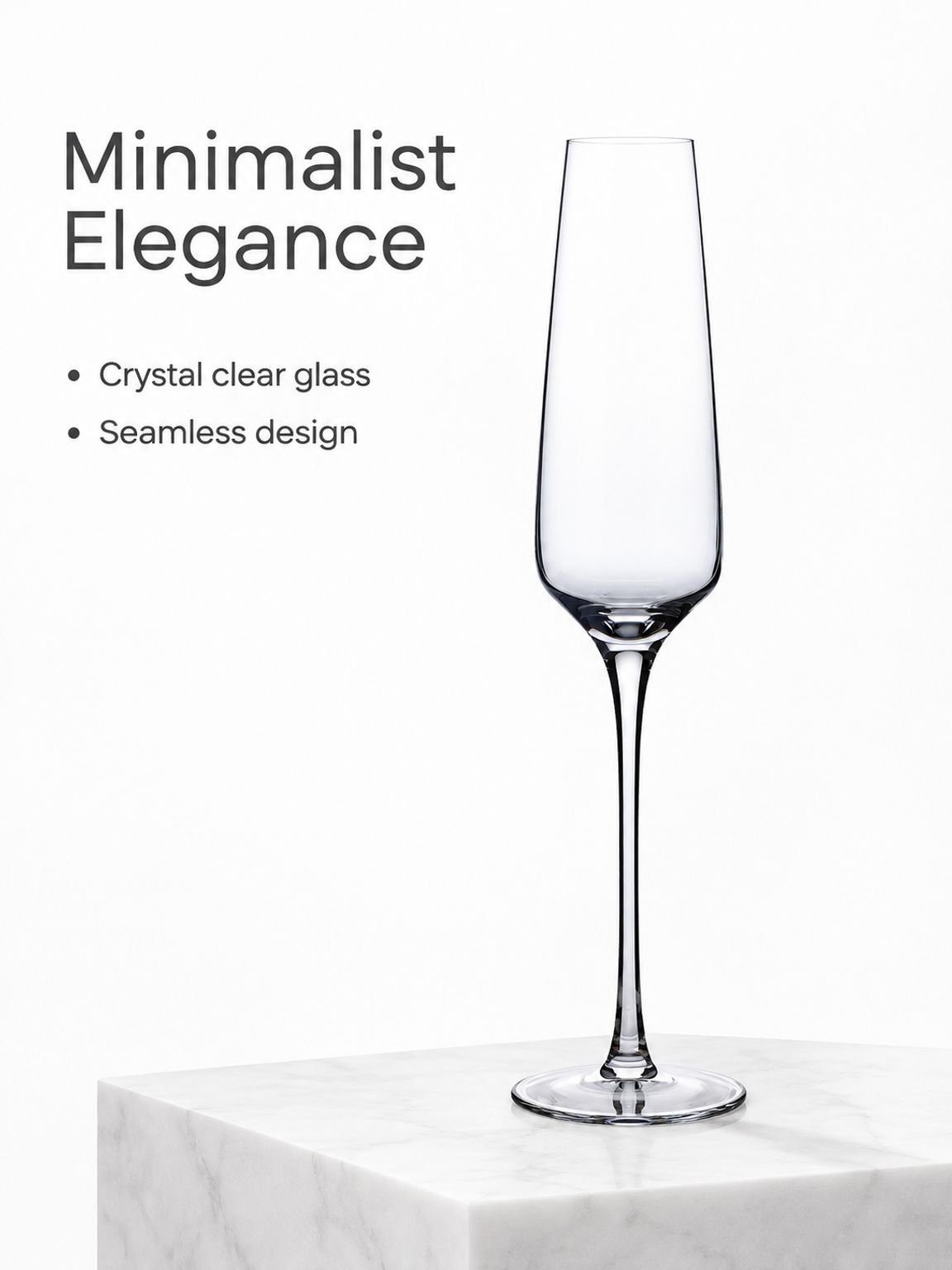 Crystal glass champagne flute set displayed together