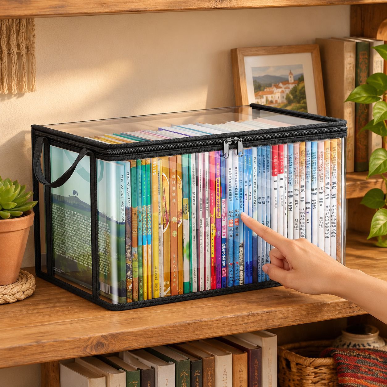 Caja de libros para dormitorio, organizador de libros de gran capacidad