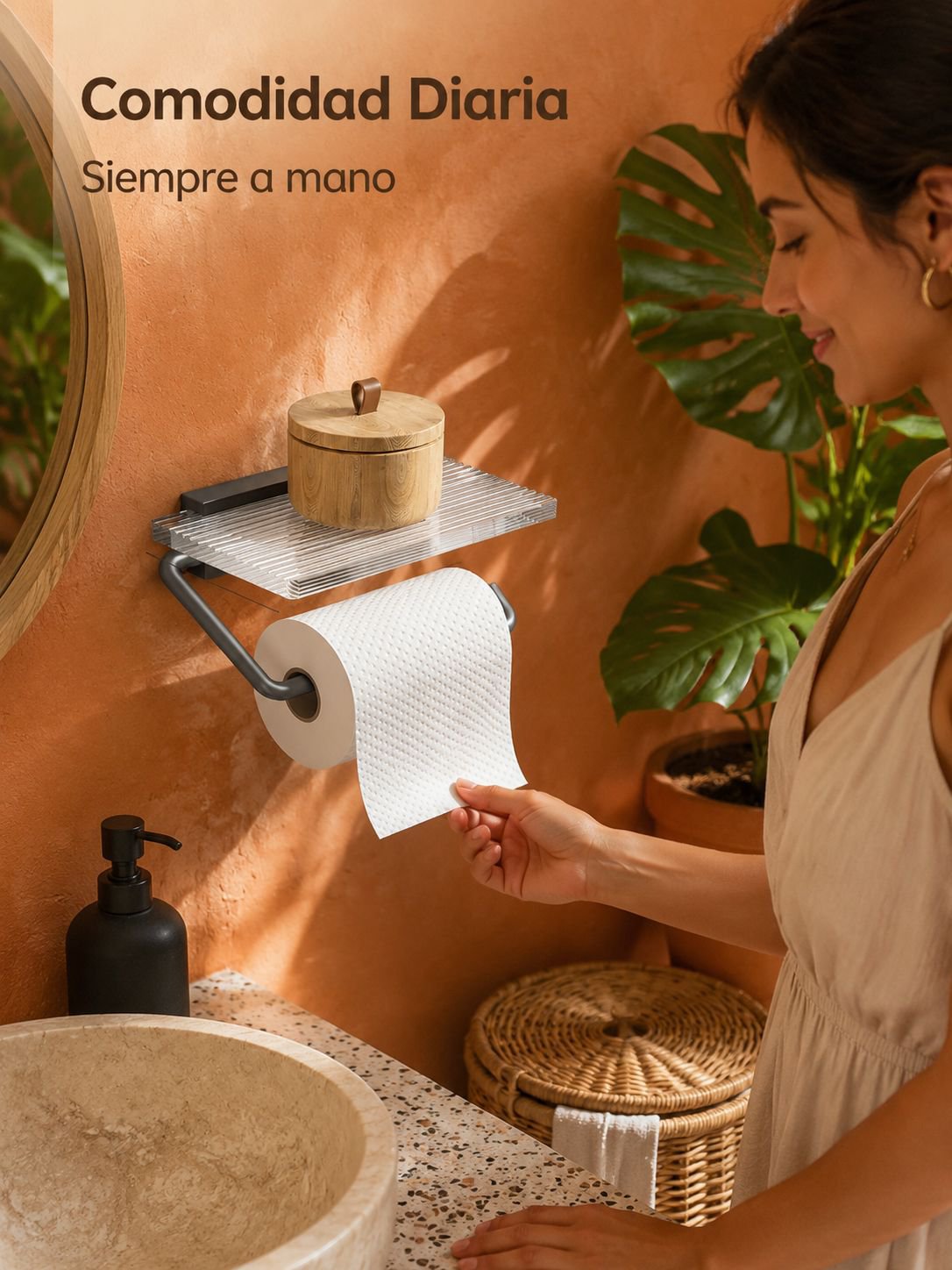 Caja de pañuelos de acrílico con diseño de ondas, soporte sin taladro para baño y toallitas faciales