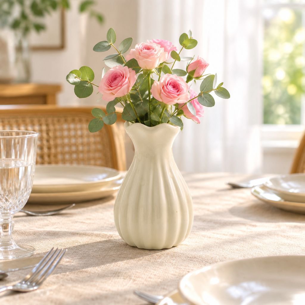 Stylish artificial floral arrangement in mini vase
