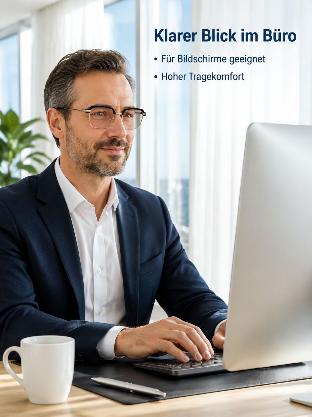 Progressive Lesebrille mit Teegläsern für Nah- und Fernsicht
