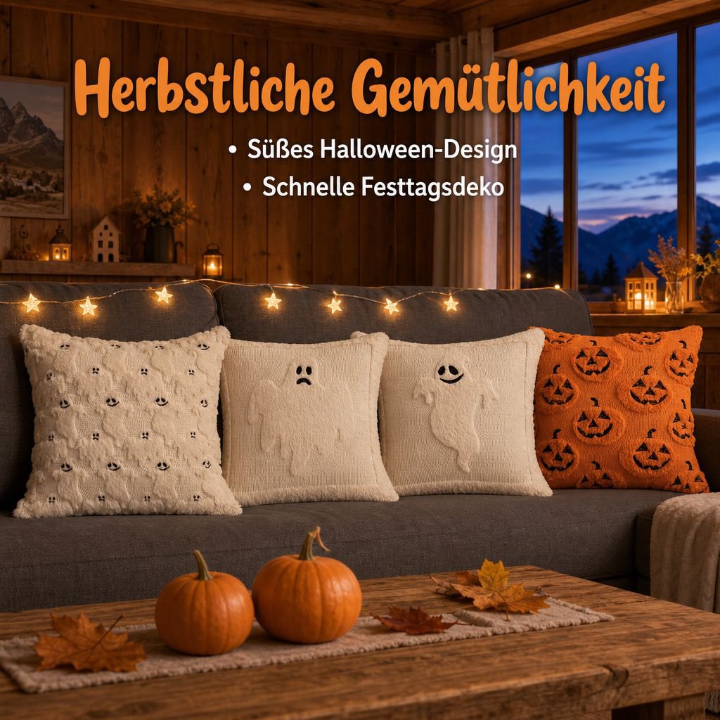 Halloween Geister-Kürbis Kissenbezug Plüsch Sofa Kissenhülle Wohnkultur