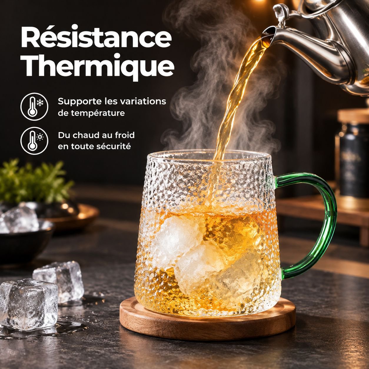 Tasse à café en verre avec anse ergonomique