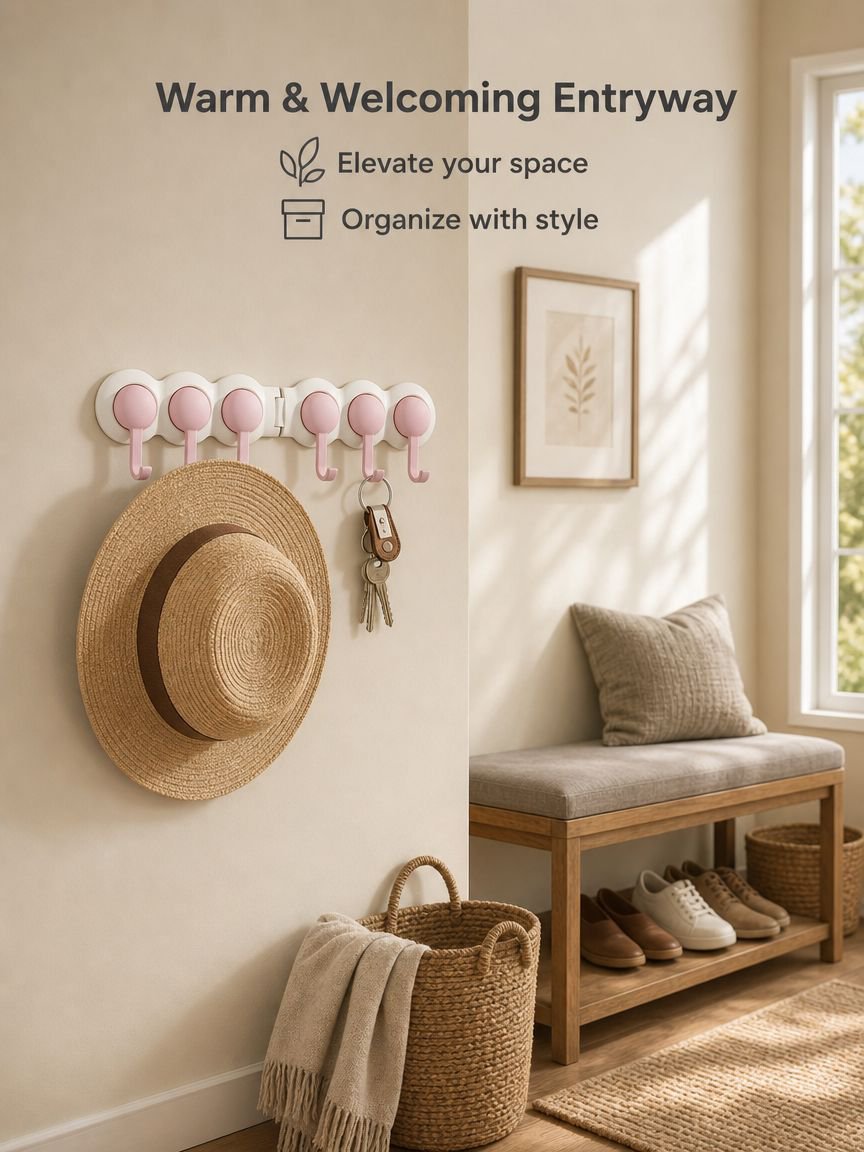 Cream Corner Row Wall Hooks mounted in a modern entryway