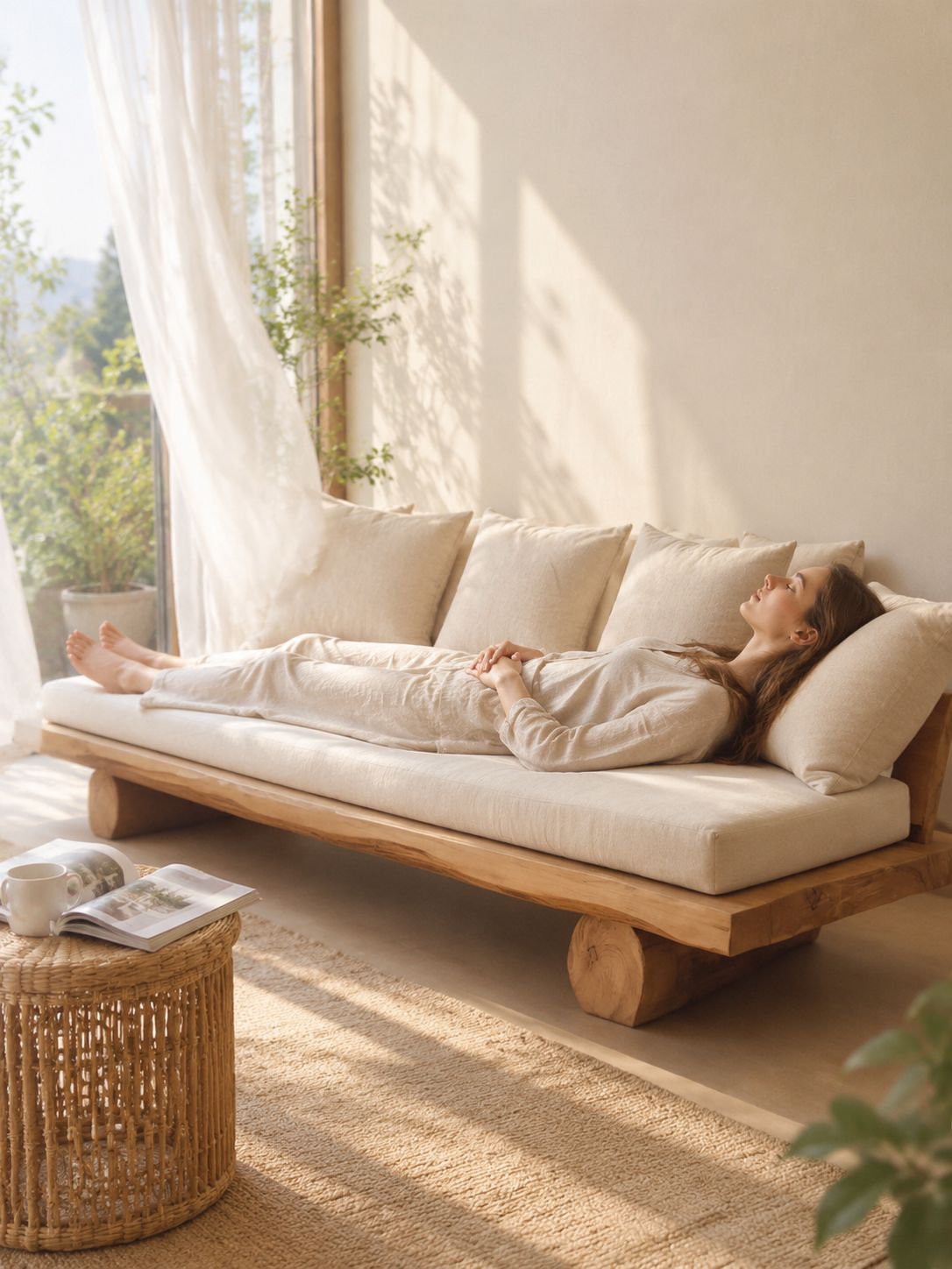 Fauteuil en bois massif style naturel, chaise de salon pour balcon