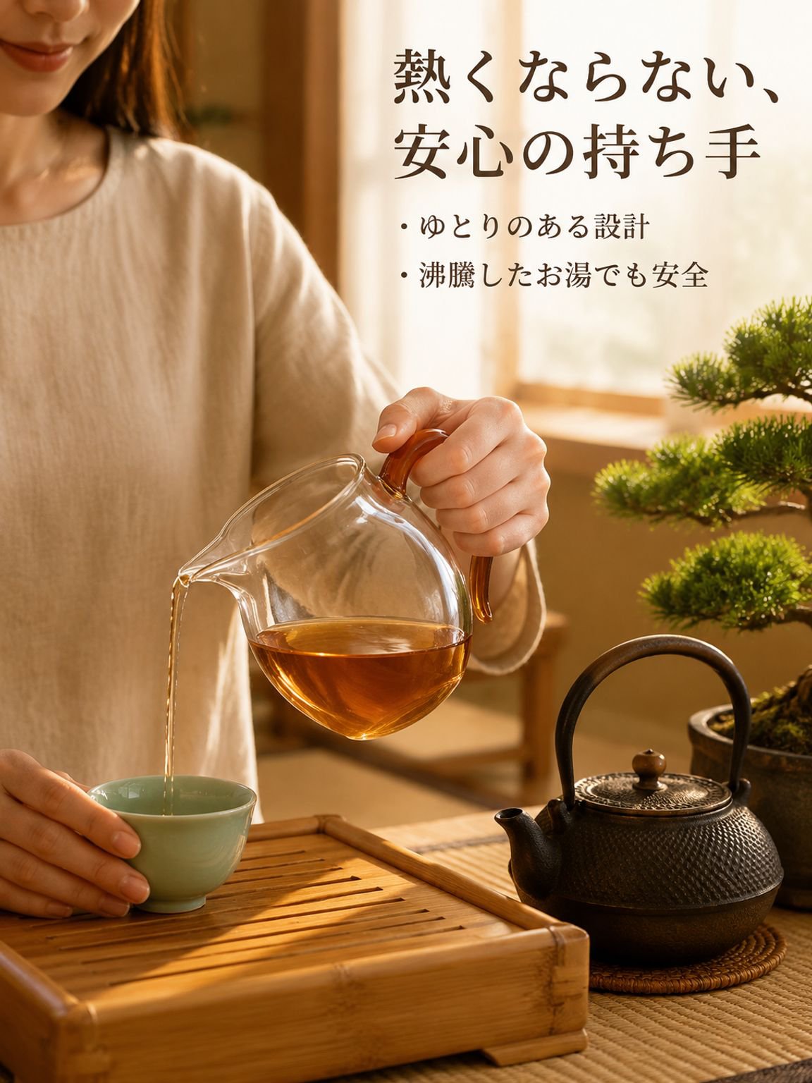柄付きろ過ガラス茶器