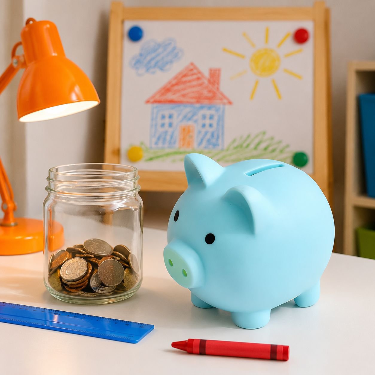Gold Piggy Bank on Tabletop