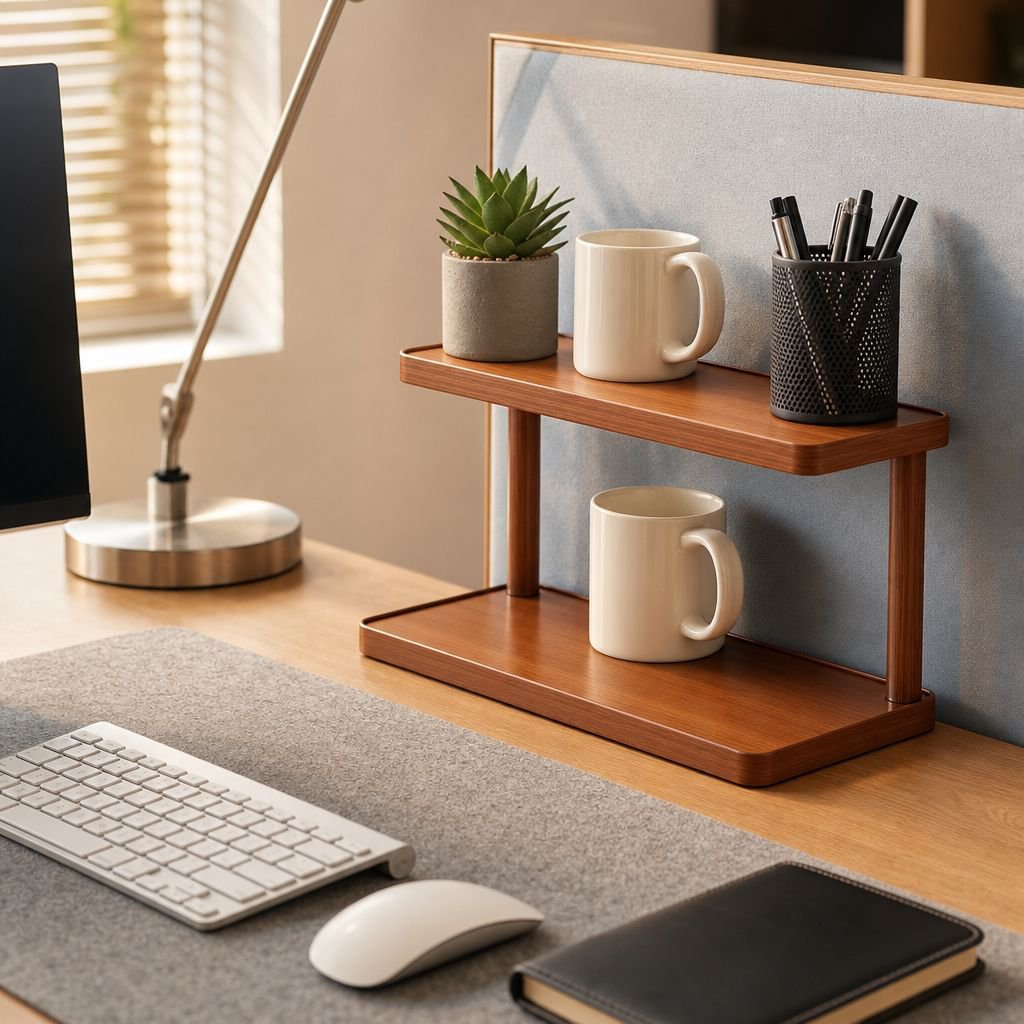 Workspace cup holder rack with multiple compartments