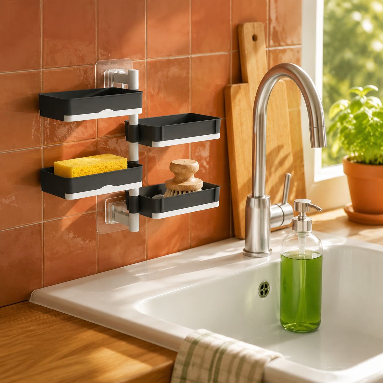 Jabonera giratoria multicapa para baño/aseo, instalación sin taladro