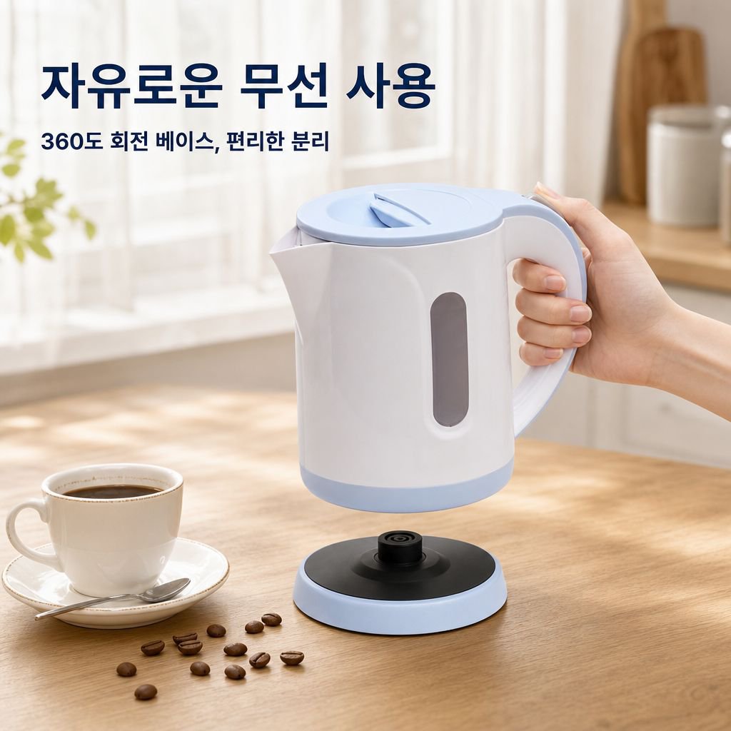 남양키친플라워 미니 블루 무선 전기포트 0.8L