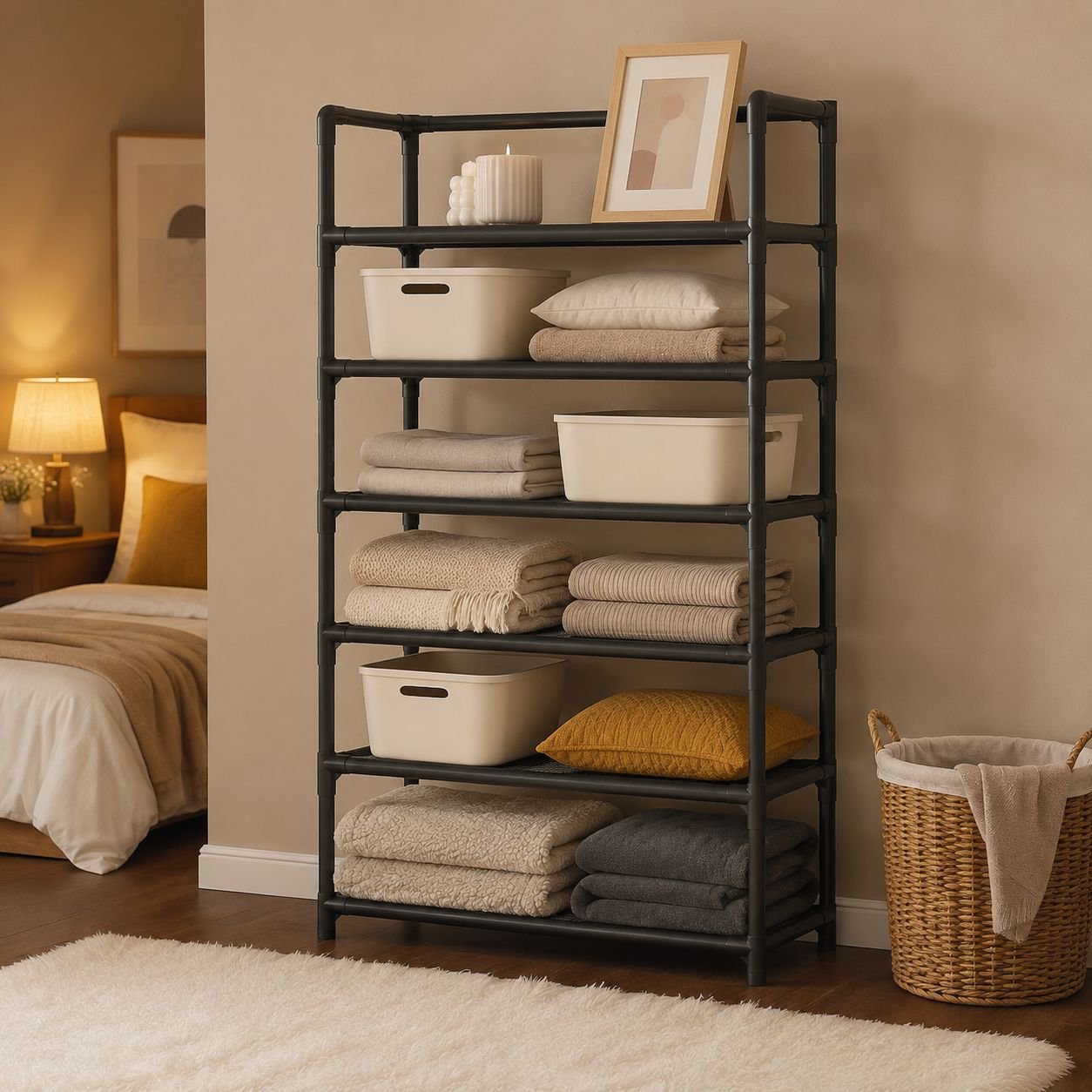 Sturdy metal rack for pantry and laundry room