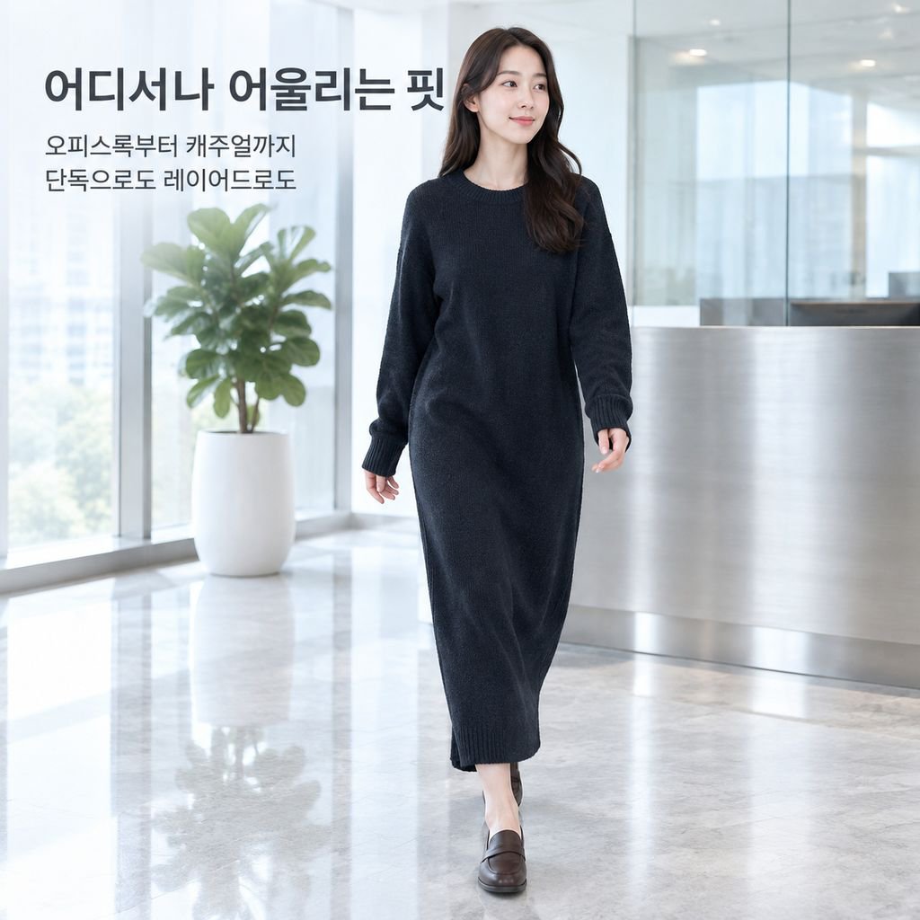 여성용 프리미엄 가을/겨울 니트 원피스 – 미디 기장 및 무릎 길이 스타일