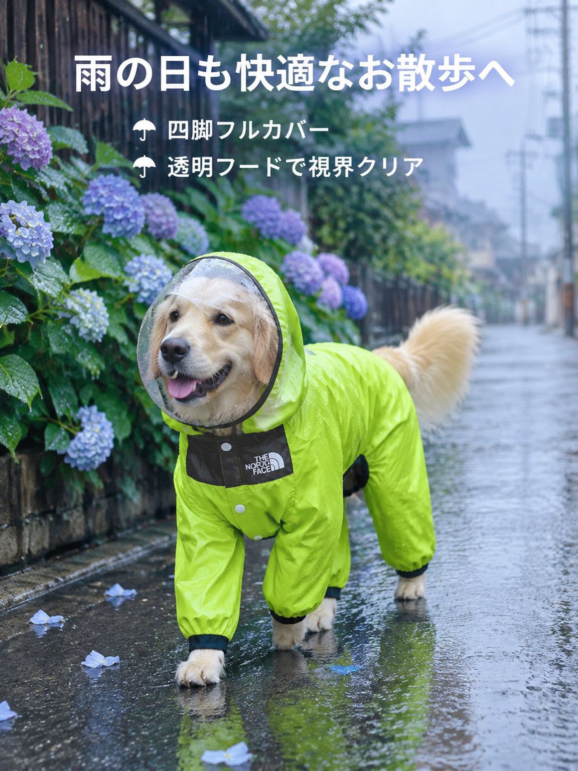 【小型犬・中型犬・大型犬】透明フード付き犬用レインコート 