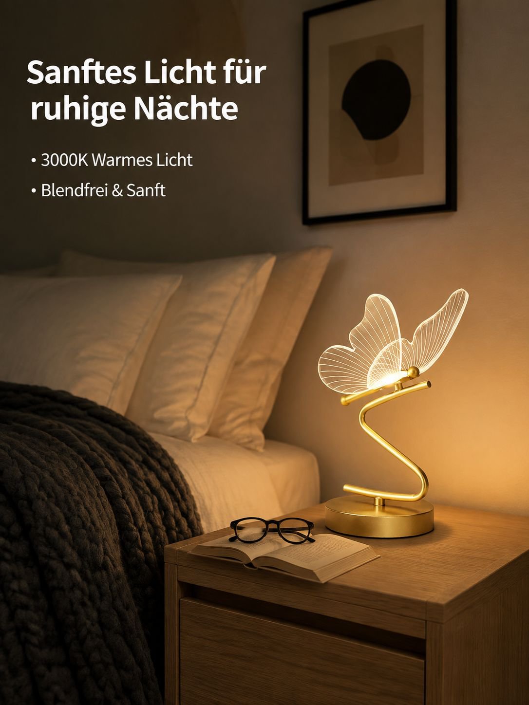 Kreative Tischlampe im nordischen Stil mit Schmetterlingsdesign, wiederaufladbare Nachttischlampe