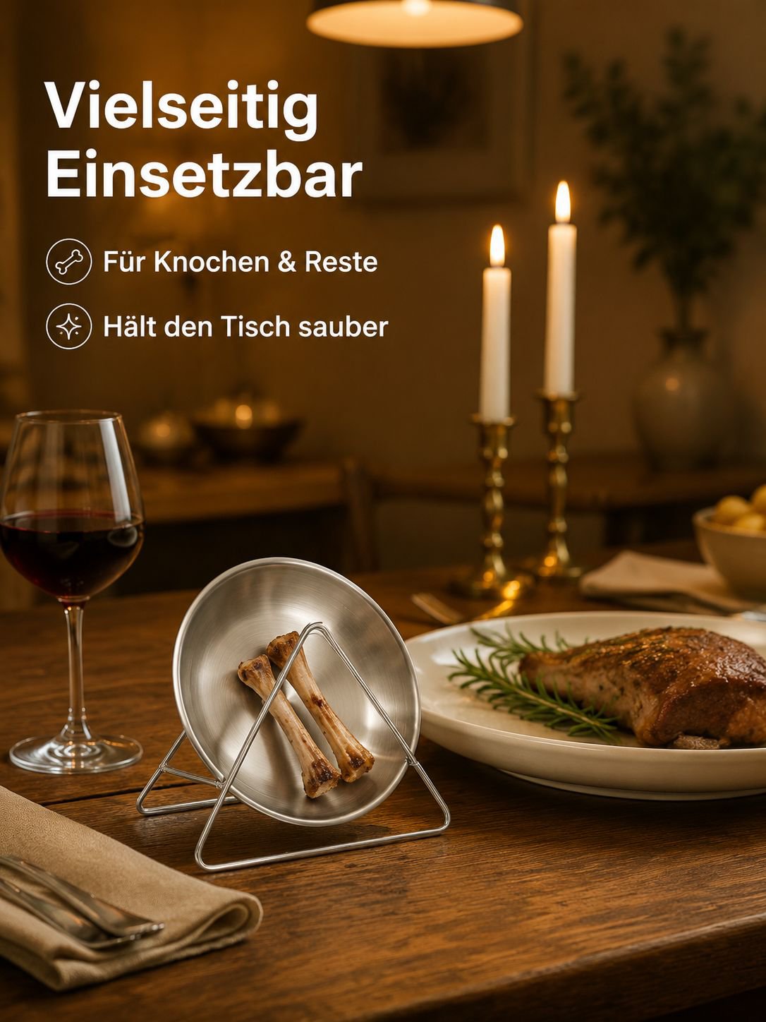 Luxuriöse Knochenspuckerplatte aus Edelstahl