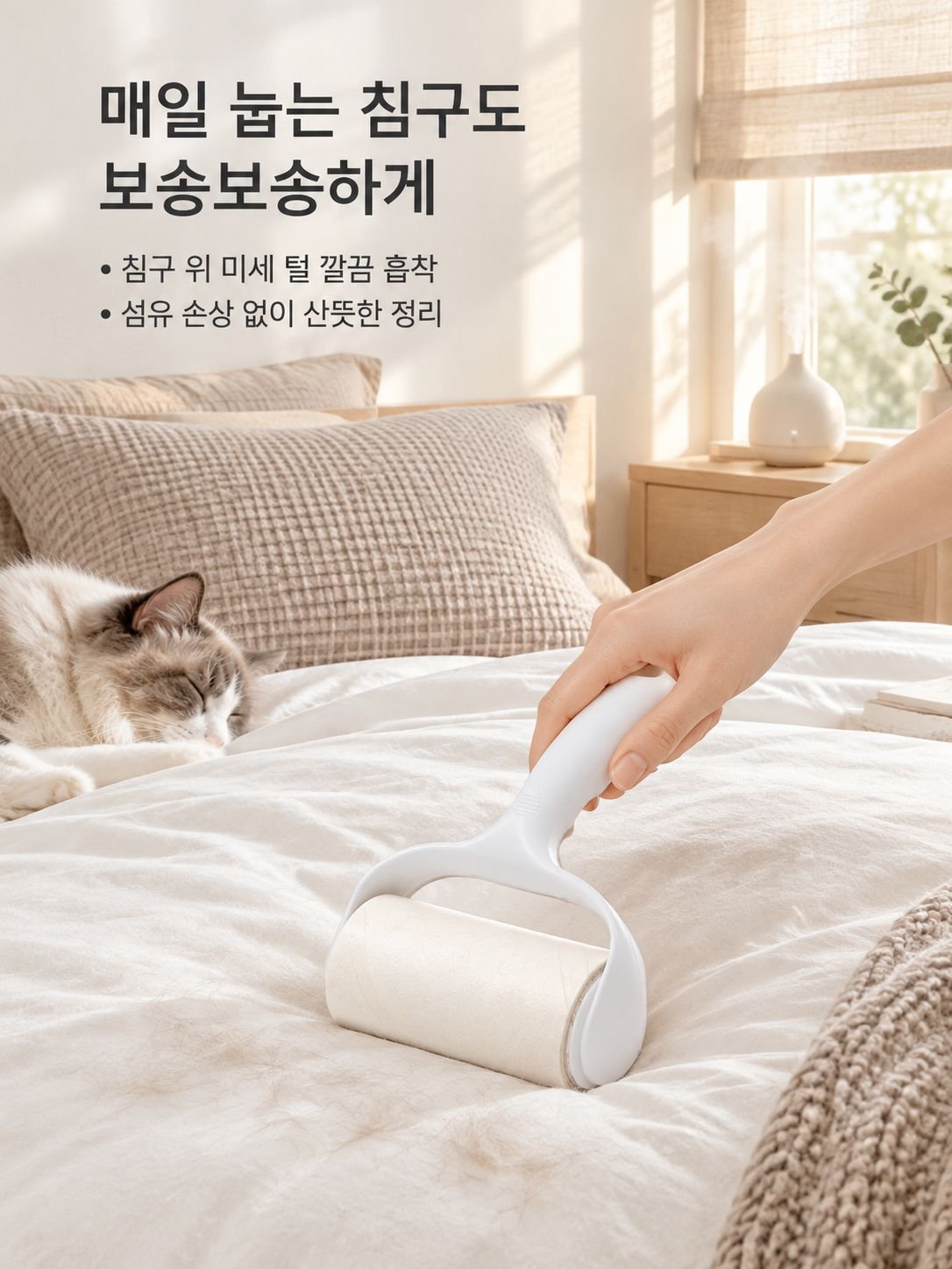 소파와 침구에 붙은 반려동물 털을 제거하는 돌돌이