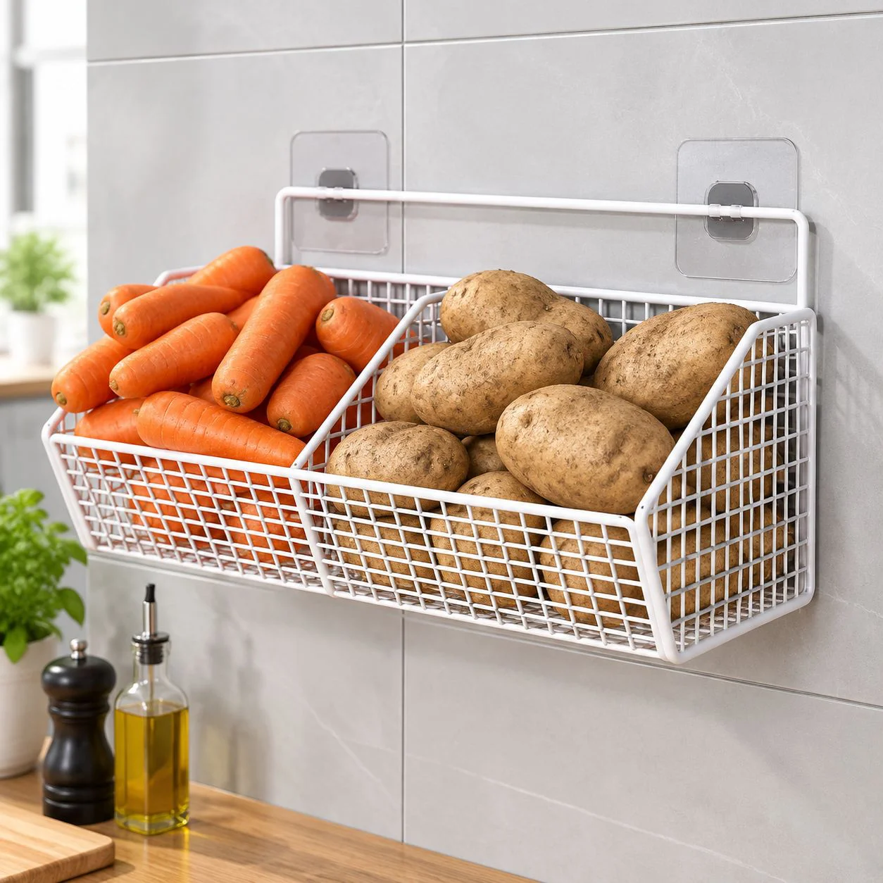No‑Drill Wall‑Mounted Kitchen Storage Rack