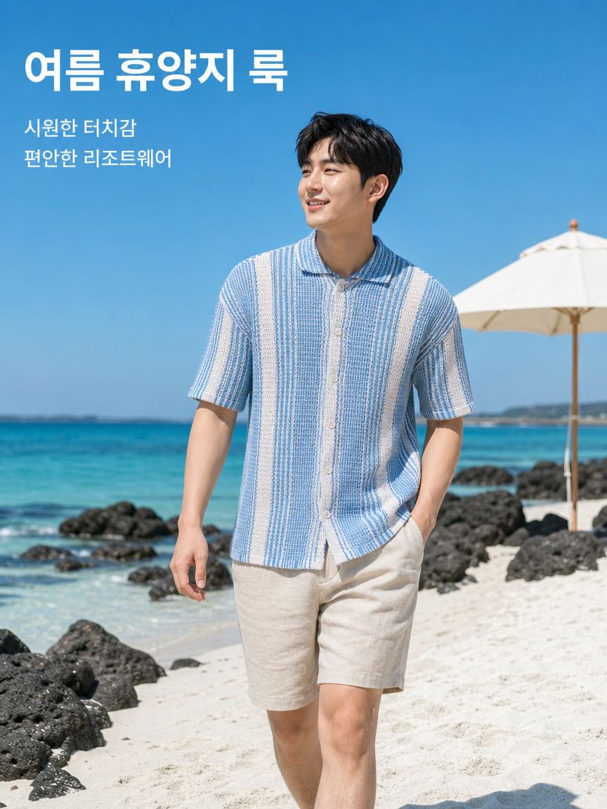 남자 캐주얼 루즈핏 반팔 니트 칼라 셔츠
