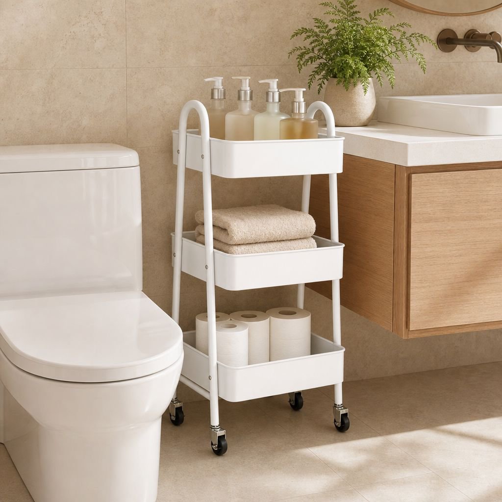 Estante de almacenamiento móvil y extraíble para baño y cocina