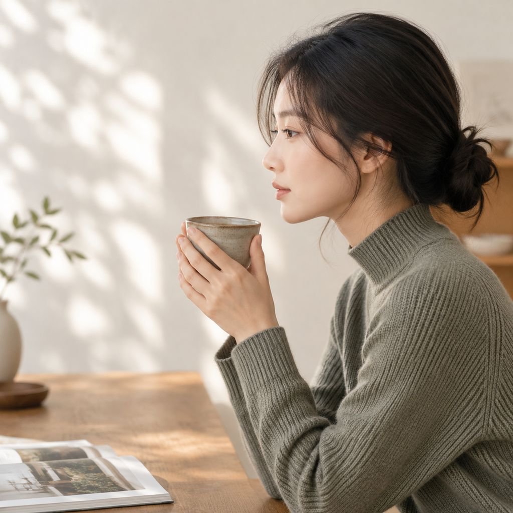 シンプルで洗練されたハイネックカットソーの着こなし