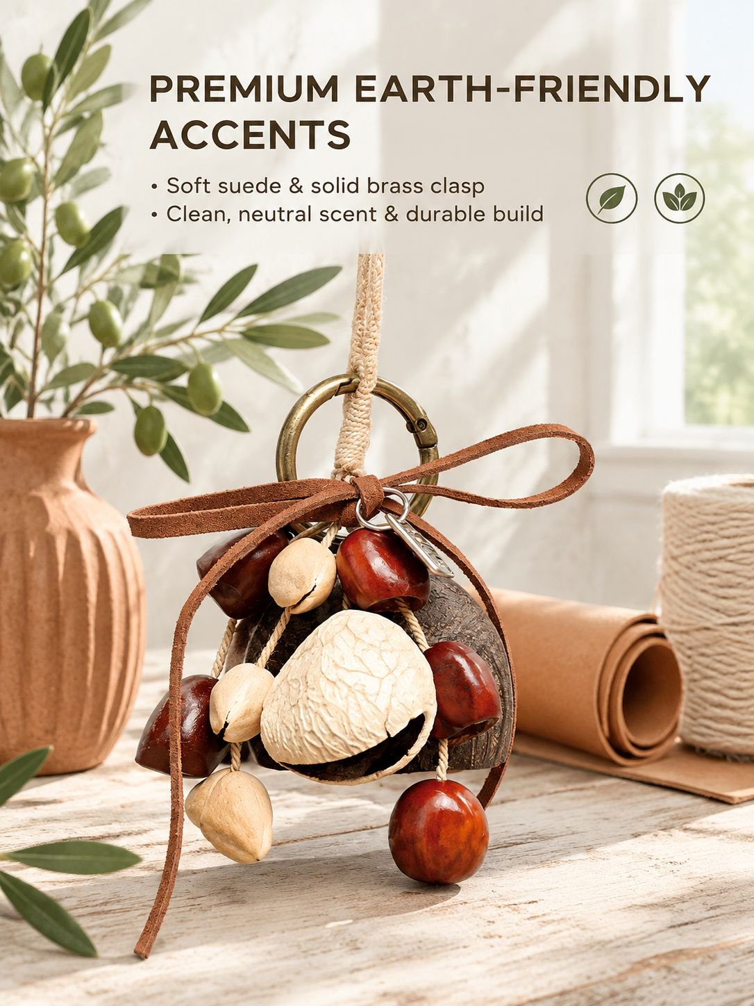 Natural shell pieces arranged for a handmade sound therapy rattle