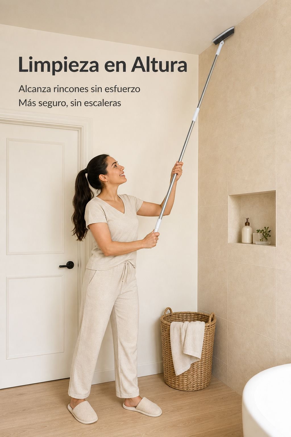 Cepillo de piso con mango largo ideal para rincones