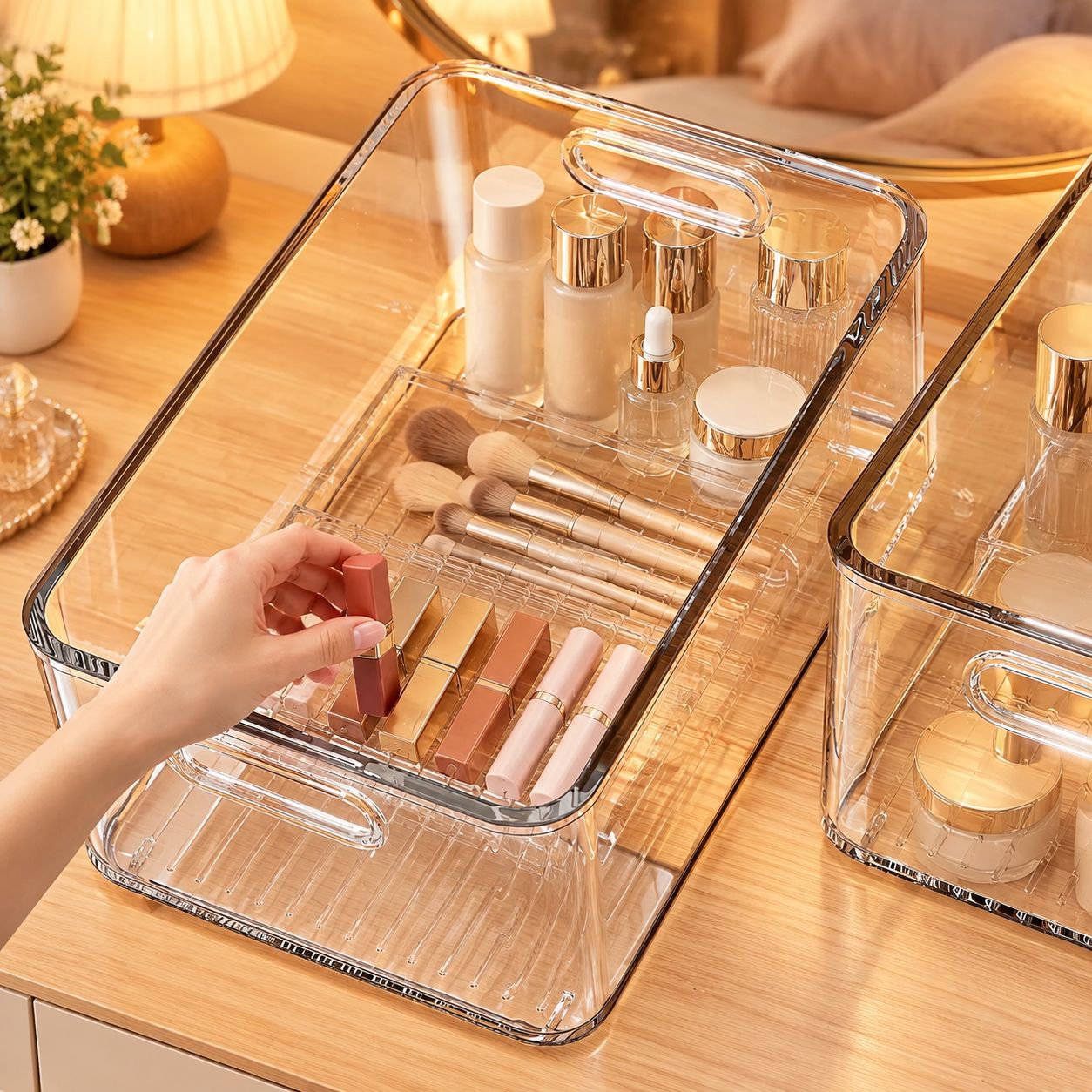 Detalle de caja organizadora para snacks