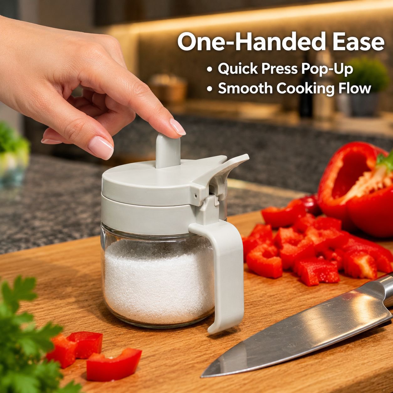 Airtight Moisture-Proof Plastic Spice Jar with Press Pop-Up Lid and Built-in Spoon