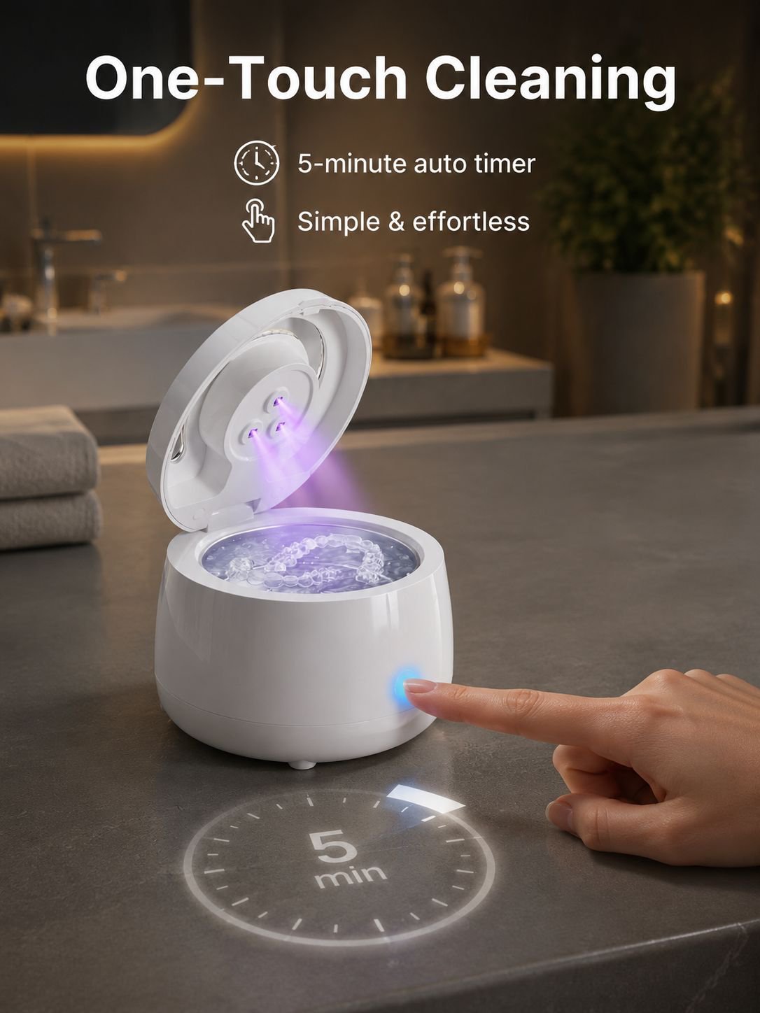 Deep cleaning action for oral appliances and jewelry