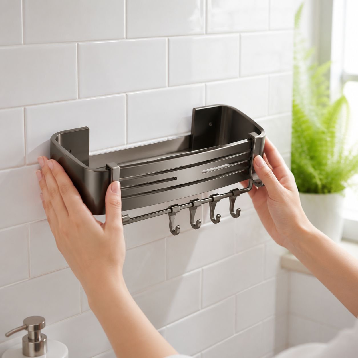 JMY Rectangular No-Drill Bathroom Storage Rack