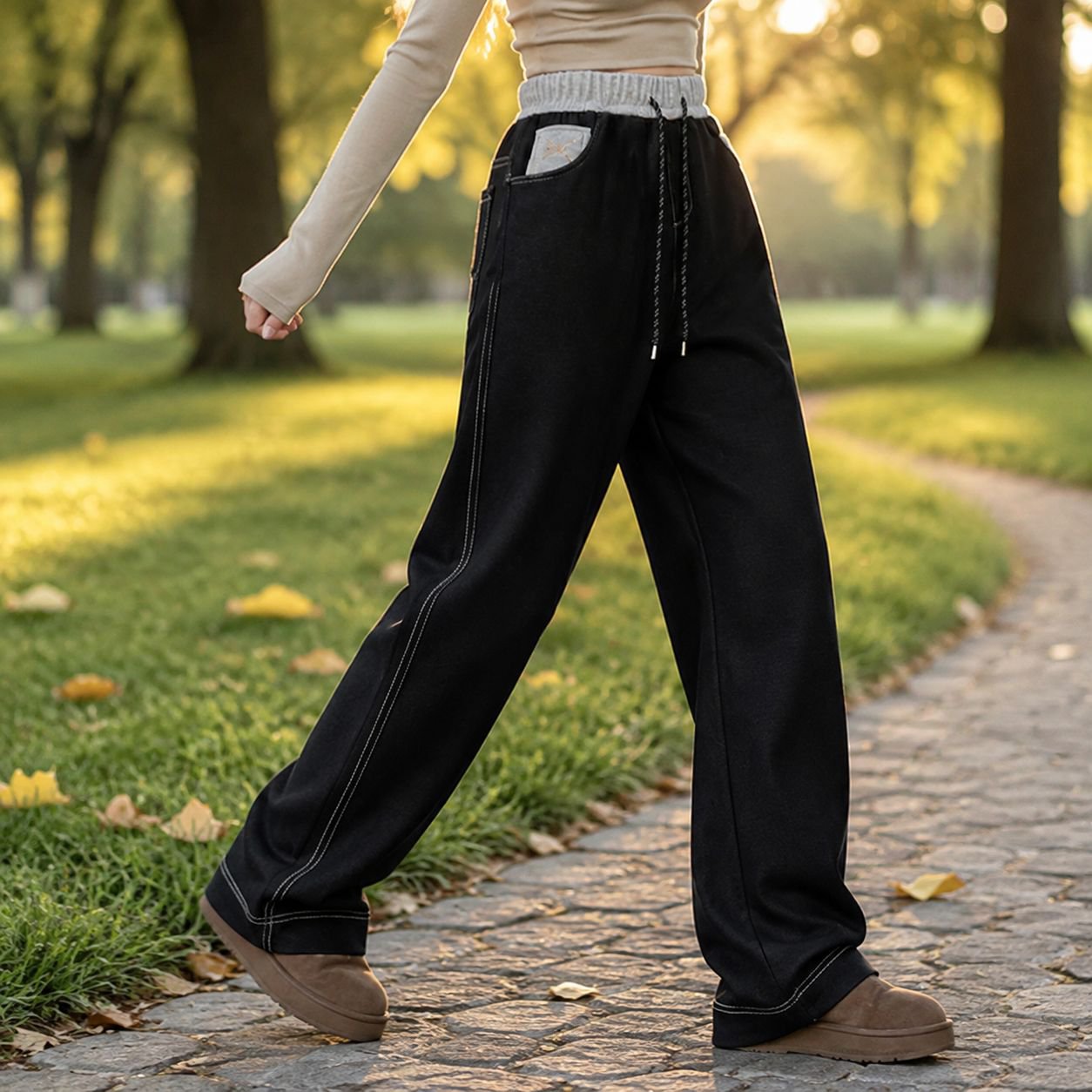 Pantalones denim chinos rectos de ajuste ancho y delgado