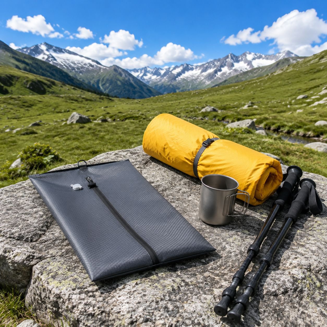 Outdoor use of portable compression clothing bag