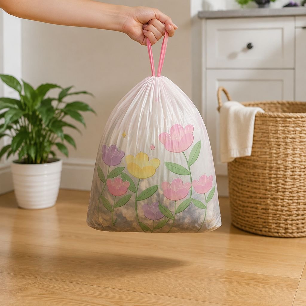 Tulip-shaped garbage bags with drawstring, thickened handle, for kitchen waste, automatic closure, p