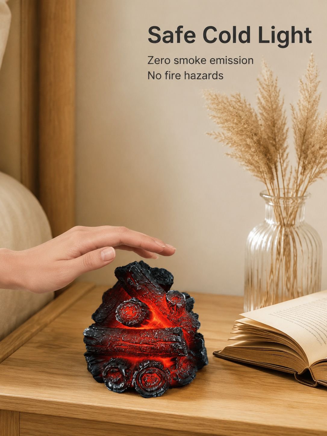 Resin Simulated Charcoal LED Flame Ambient Light, Modern Minimalist Battery-Powered Charcoal Pile, C