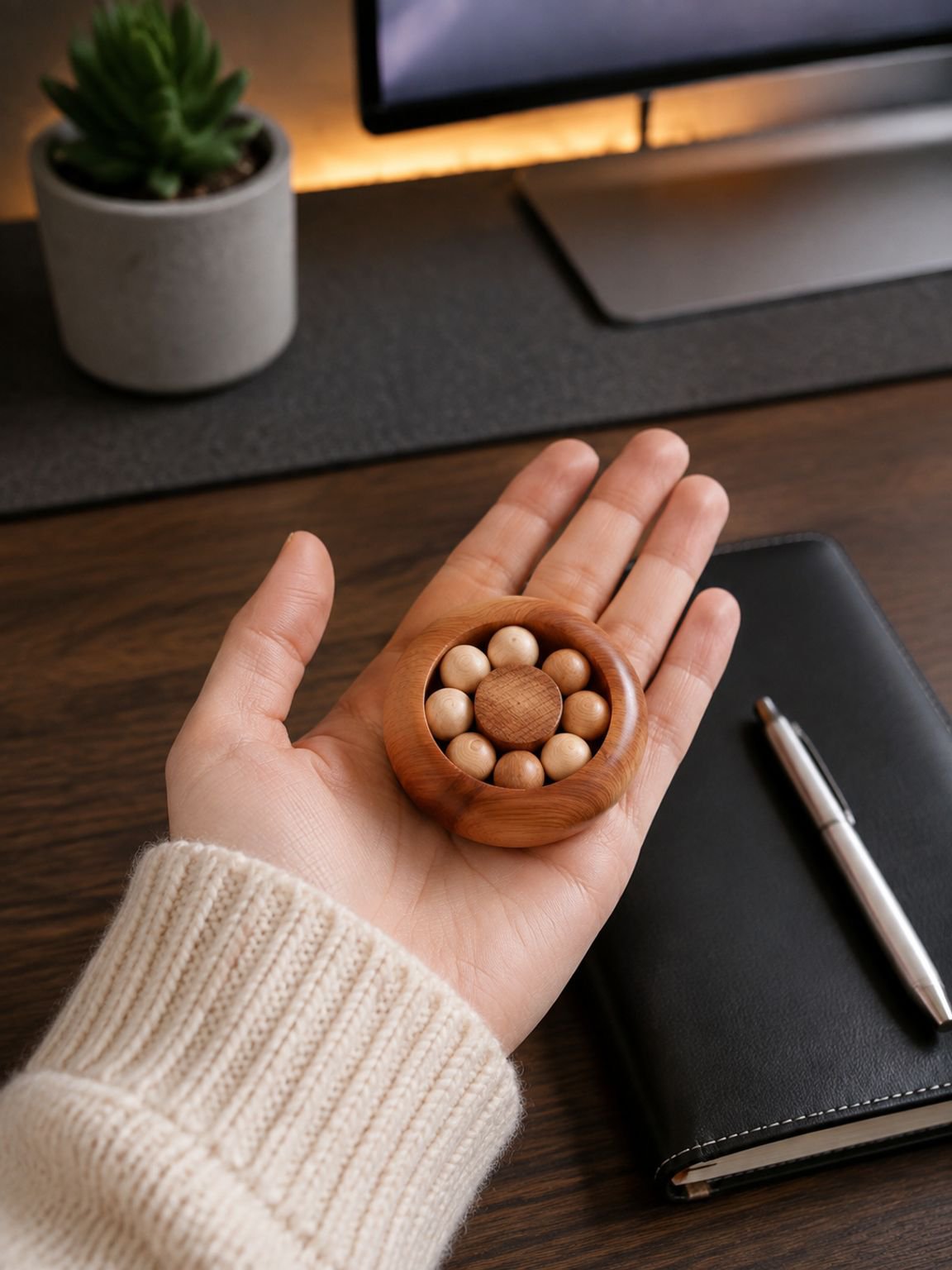 Wooden rotating bead fingertip toy mobile game stress relief toy desktop play fingertip rotation adu
