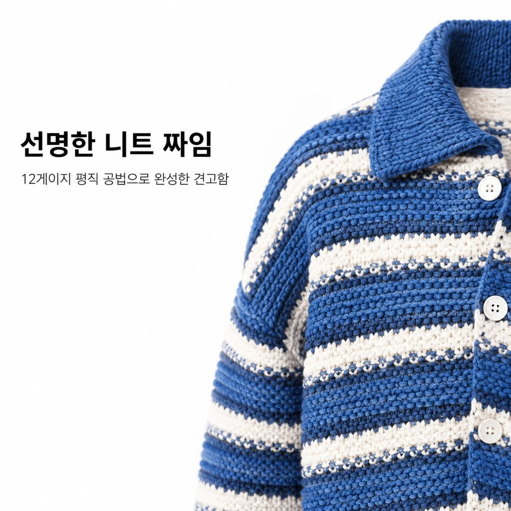 남성용 블루 앤 화이트 줄무늬 카라 니트 가디건 가을 시즌 너플한 멋이 있는 스웨터 상의