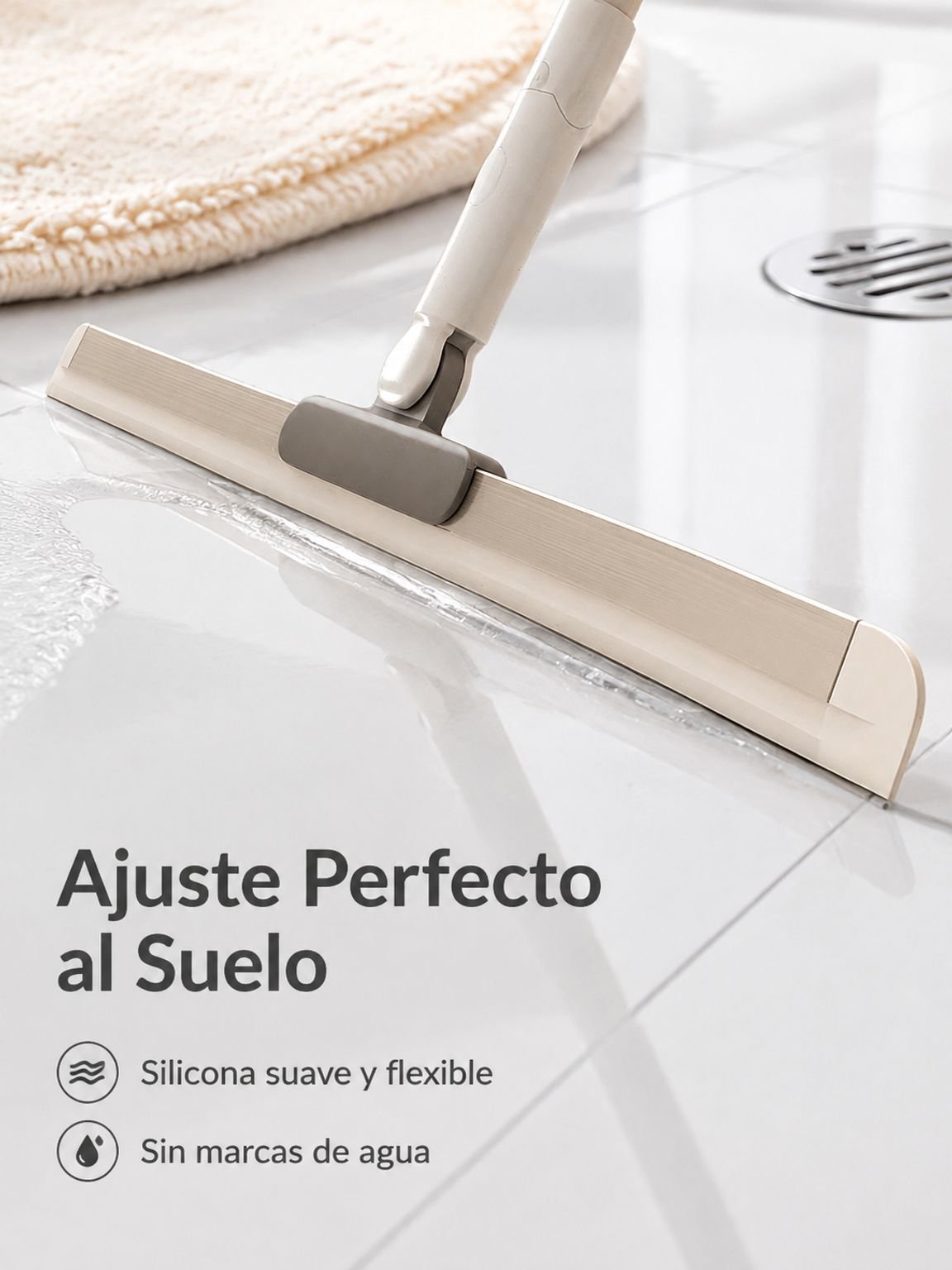 Escobilla de silicona eliminando agua del suelo