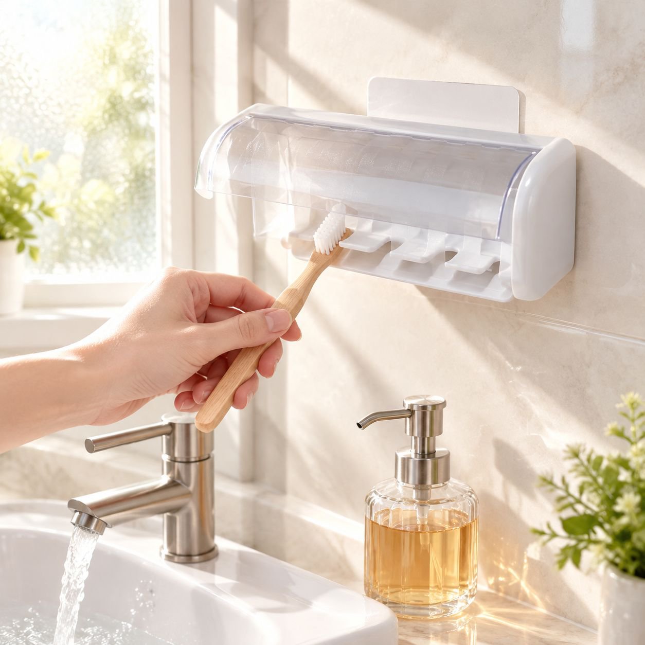 Compact toothbrush holder for small bathrooms
