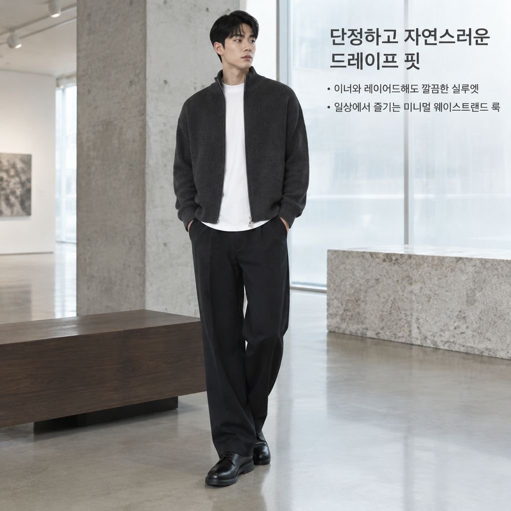 남성 가을 겨울 웨이스트랜드 스타일 니트 가디건 루즈핏 아우터