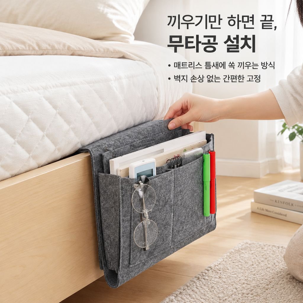 침대 옆 걸이형 펠트 수납 가방 (소파·침대용, 학생 기숙사 겸용)