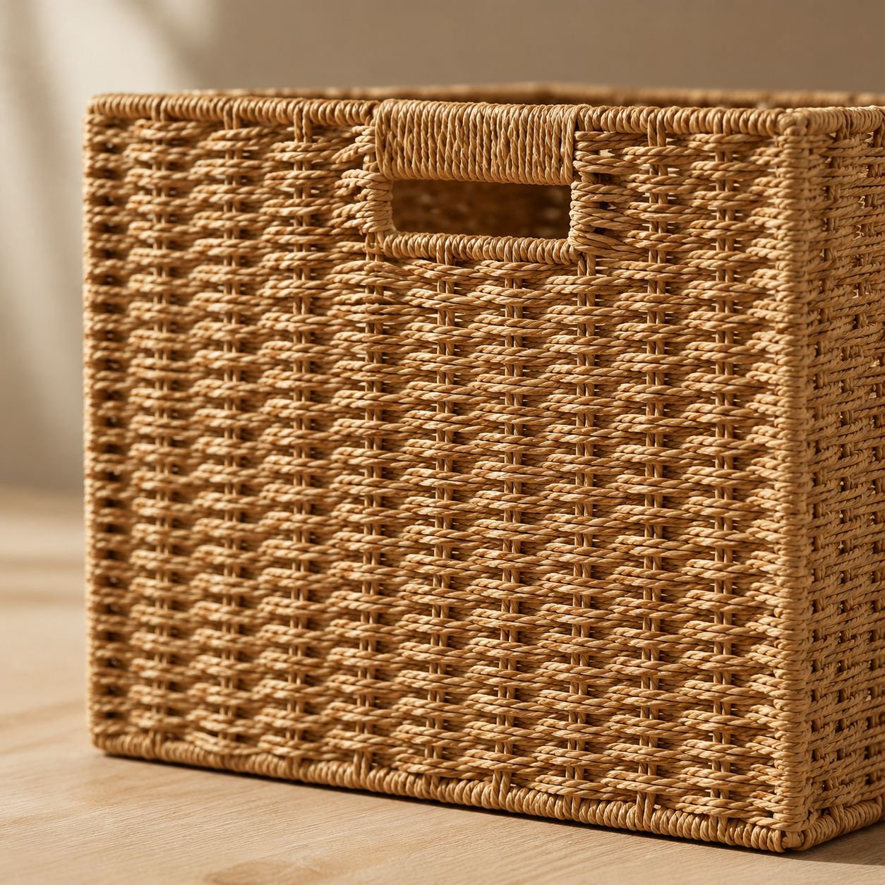 Iron Frame Storage Basket with Handle, Round and Rectangular Paper Rope Braided Basket