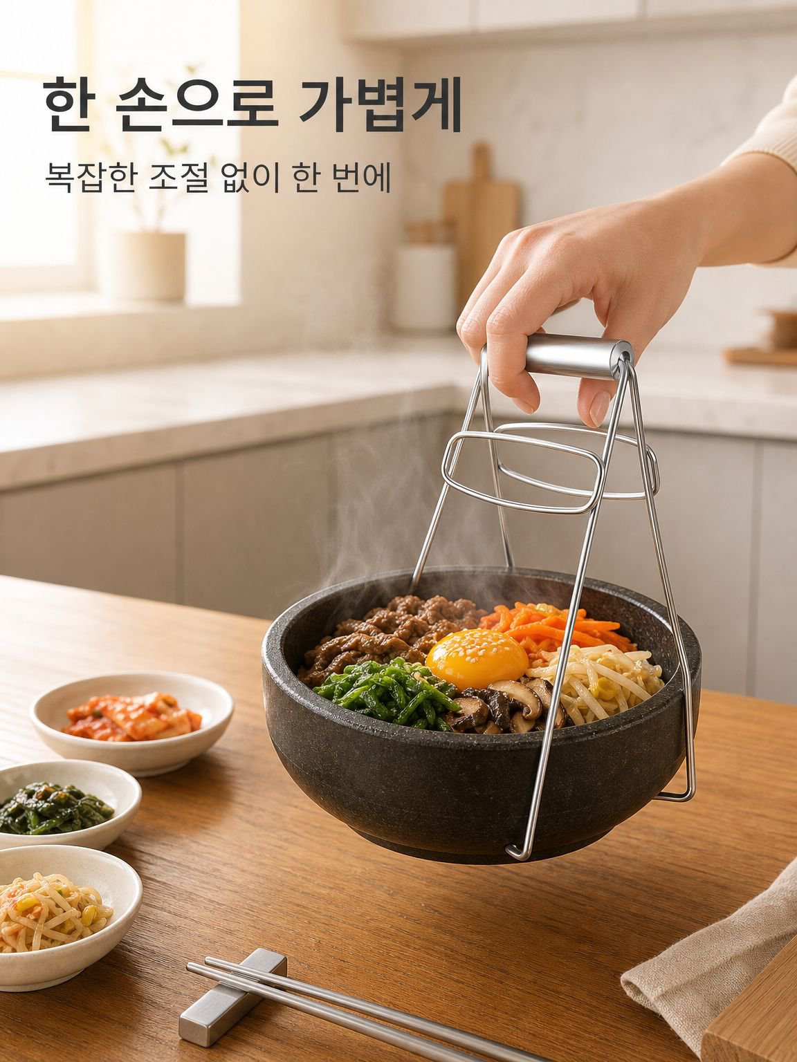 대형 냄비집게로 냄비를 안전하게 집는 모습
