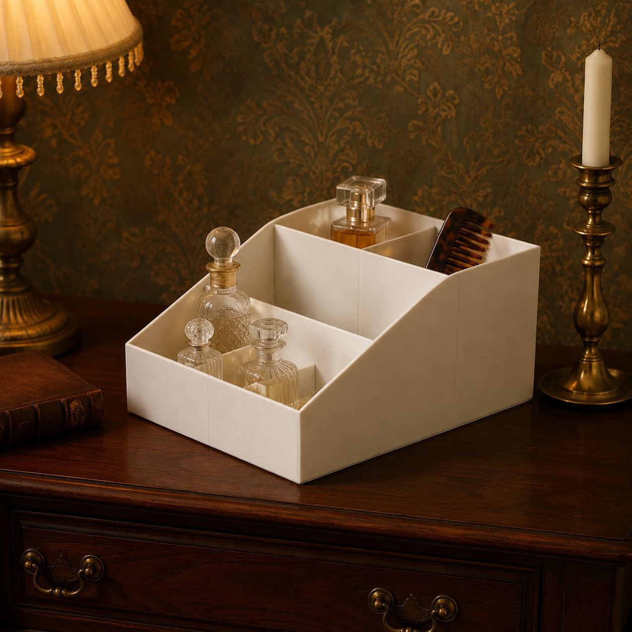 Space-saving storage box folded and stacked